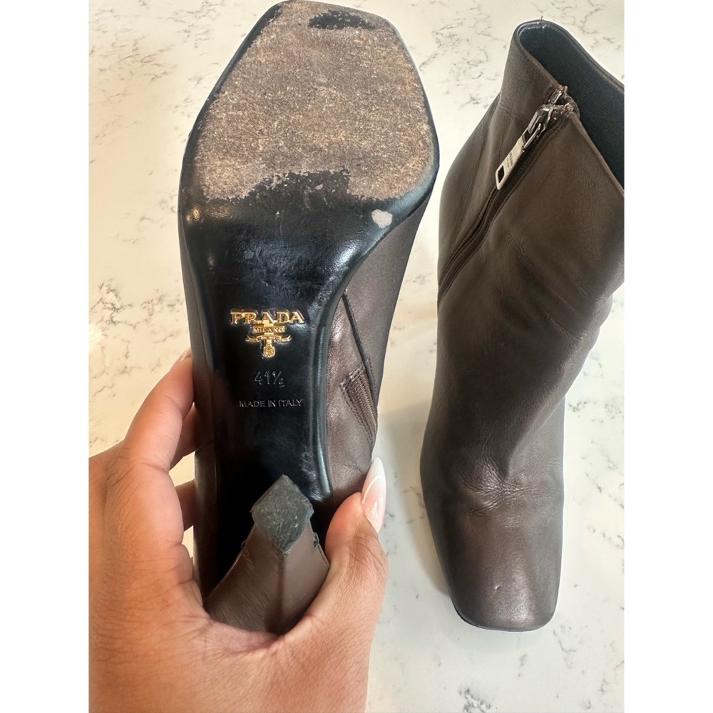 Prada Leather Ankle Boots in Metallic Brown - Size 41 1/2 - Picture 11 of 14
